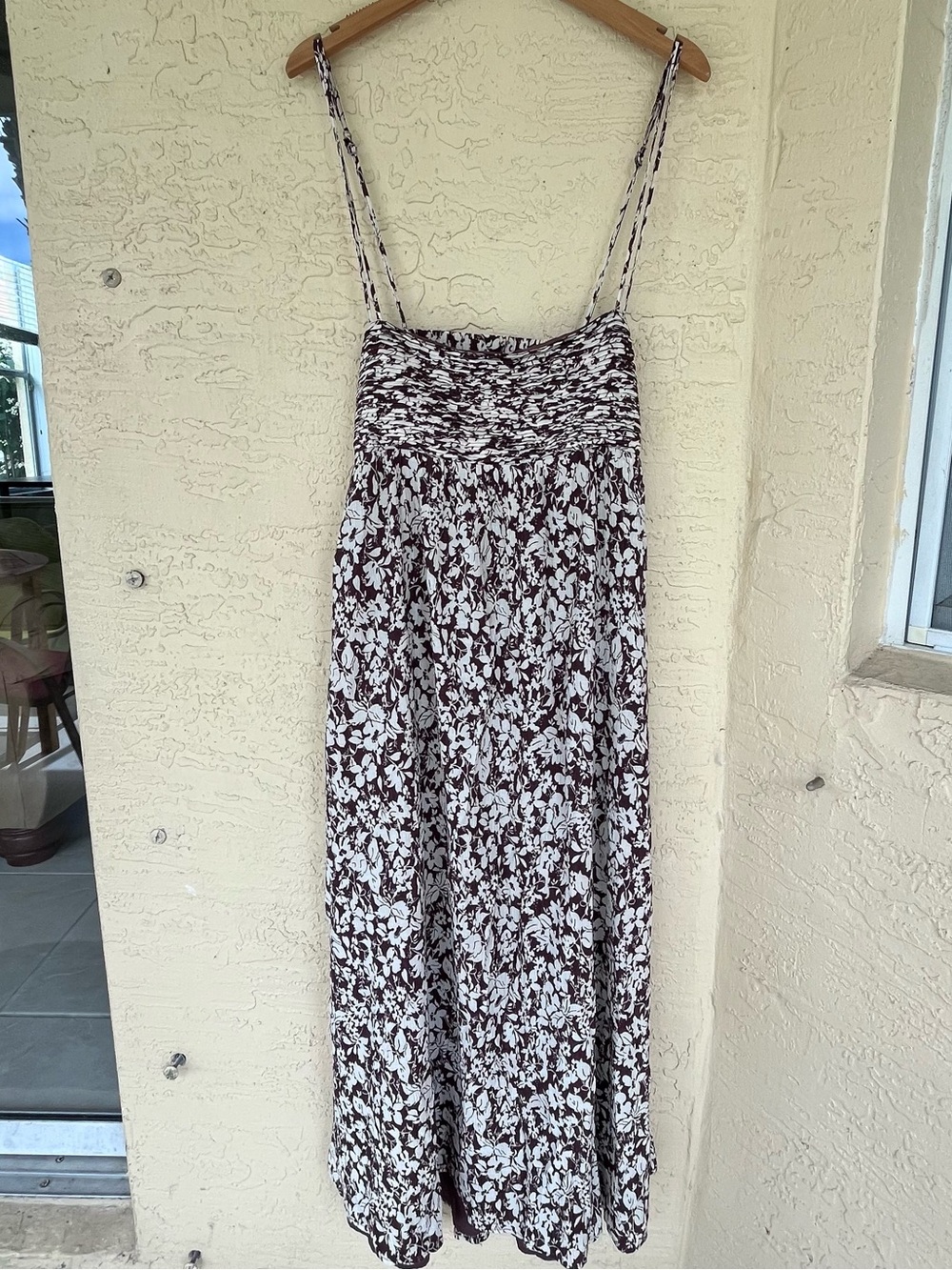 Abercrombie Fitch Floral Pleated Maxi Dress Brown Cream Open Back Size L